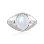 Bague en argent et pierre de lune arc - en - ciel