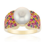 Bague en or et perle argent�e des mers du sud (michelle albala)