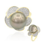 Bague en or et perle de culture de tahiti (tpc)