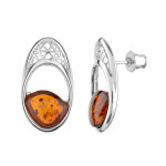 Boucles d'oreilles en argent et ambre baltique couleur cognac (dagen)
