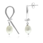 Boucles d'oreilles en argent et perle blanche de culture d'eau douce (joias do para�so)