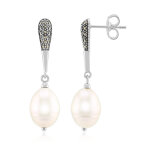 Boucles d'oreilles en argent et perle blanche de culture d'eau douce (tpc)