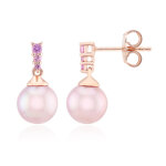 Boucles d'oreilles en argent et perle ming de couleur pourpre (tpc)