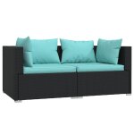 Canap� 2 places tendance 140 x 70 x 60, 5 cm avec coussins noir r�sine tress�e 02 0013191