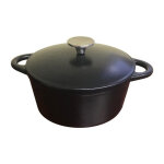 Cocotte ronde fonte noir mat avec couvercle 26 cm - intrieur noi baumalu