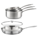 Gourmet  lot de 3 casseroles inox 16 / 18 / 20 cm, 1 pole inox 24 cm, 1 couvercle 24 cm cuisinox