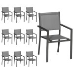 Lot de 10 chaises en aluminium anthracite - textilène gris happy garden Lot de 10 chaises en aluminium anthracite - textilène gris happy garden