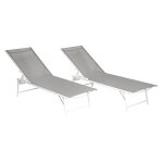 Lot de 2 bains de soleil pliants sicilia en textilène gris - structure blanche happy garden Lot de 2 bains de soleil pliants sicilia en textilène gris - structure blanche happy garden