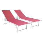 Lot de 2 bains de soleil pliants sicilia en textilne rose - structure blanche happy garden