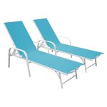Lot de 2 bains de soleil sardinia en textilne bleu - structure blanche happy garden
