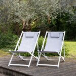 Lot de 2 chiliennes cyprus - textilène gris / structure blanche happy garden Lot de 2 chiliennes cyprus - textilène gris / structure blanche happy garden