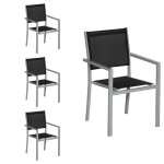 Lot de 4 chaises en aluminium gris - textilène noir happy garden Lot de 4 chaises en aluminium gris - textilène noir happy garden