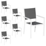 Lot de 6 chaises rembourres en aluminium blanc - textilne gris happy garden