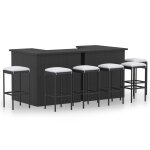 Meuble de bar de jardin 8 pi�ces avec coussins r�sine tress�e noir 02 0014507