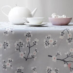 Nappe enduite cerisier gris rose - ronde diam 160cm fleur de soleil Nappe enduite cerisier gris rose - ronde diam 160cm fleur de soleil