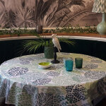 Nappe enduite feuilles vertes - ovale 160x200cm fleur de soleil