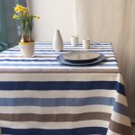 Nappe enduite rayure taupe bleu - rectangle 160x200cm fleur de soleil