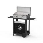 La plancha inox duo edition : plancha 260 gaz + chariot noir + couvercle inox + porte epices et rideau ...