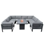 Salon de jardin en aluminium 8 personnes & table foyer au gaz - gris monstershop