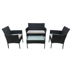 Salon de jardin corfou en résine tressée noire 4 places - coussins gris happy garden Salon de jardin corfou en résine tressée noire 4 places - coussins gris happy garden