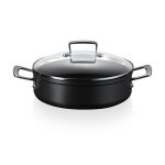 Sauteuse rondeau anti - adhrente les forges 28 cm et couvercle en verre le creuset
