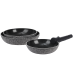 Set de 3 poêles noir amovible 20 / 24 / 28cm - charbon laguiole cuisson Set de 3 poêles noir amovible 20 / 24 / 28cm - charbon laguiole cuisson
