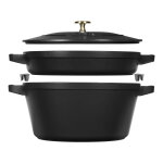 Set empilable de 4 pices en fonte, rond, Ø 24 cm, noir staub