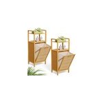 2 x �tag�re en bambou avec corbeille � linge 43l