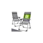 2x chaises � dossier haut pliantes grises en aluminium