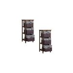 2x �tag�re � 3 paniers marron en bois de paulownia