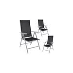 3x chaise de jardin dossier haut argent en alu pliante