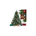 Arbre de no�l artificiel premium 150cm + boules rouges + guirlande lumineuse blanc froid