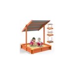 Bac à sable max 140x140cm en bois toit protection uv50 + Bac à sable max 140x140cm en bois toit protection uv50 +