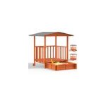Bac  sable merle 133x127cm en bois toit protection uv50 +