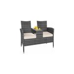 Banc de jardin gris 143x64x87cm en polyrotin avec table