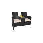 Banc de jardin noir 143x55x88cm en polyrotin avec table Banc de jardin noir 143x55x88cm en polyrotin avec table