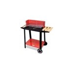 Barbecue mobile acier inoxydable 2 roues rouge noir grille r�glable grillades