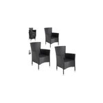 Chaise de jardin en poly rotin, lot de 3, noire, empilable