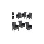 Chaise de jardin en poly rotin, lot de 6, noire, empilable