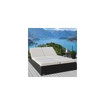 Chaise longue 2 places de jardin en polyrotin noire - cr�me 193 cm transat canap�