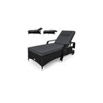 Chaise longue pour jardin 193cm - lit de bain en polyrotin - transat anthracite