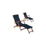 Chaise longue de jardin queen mary ; (lot de 2) acacia certifi� fsc ; avec housse bleu