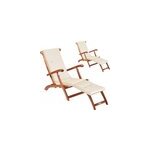 Chaise longue de jardin queen mary ; (lot de 2) acacia certifi� fsc ; avec housse cr�me
