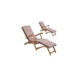 Chaise longue de jardin queen mary ; (lot de 2) acacia certifi� fsc ; avec housse cr�me chin�e