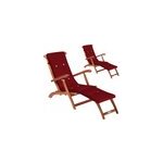 Chaise longue de jardin queen mary ; (lot de 2) acacia certifi� fsc ; avec housse rouge