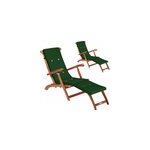 Chaise longue de jardin queen mary ; (lot de 2) acacia certifi� fsc ; avec housse vert
