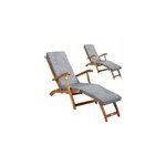 Chaise longue de jardin queen mary ; (lot de 2) acacia certifi� fsc ; avec rev�tement gris chin�