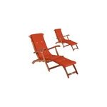 Chaise longue de jardin queen mary ; set de 2 acacia fsc ; - certifi� avec housse orange