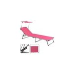Chaise longue de jardin rose en aluminium avec parasol r�glable transat relax