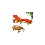 Chaise longue de jardin tami sun ; acacia incl housse orange